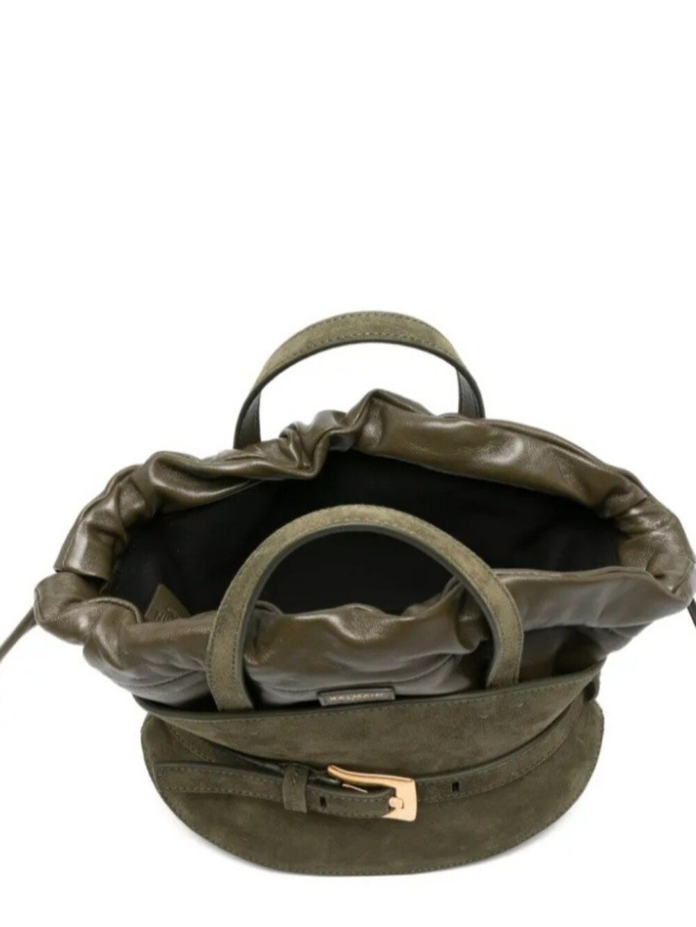 Balmain Khaki Shuffle Mini Belted Top Handle Suede & Leather NWT - Picture 3 of 13